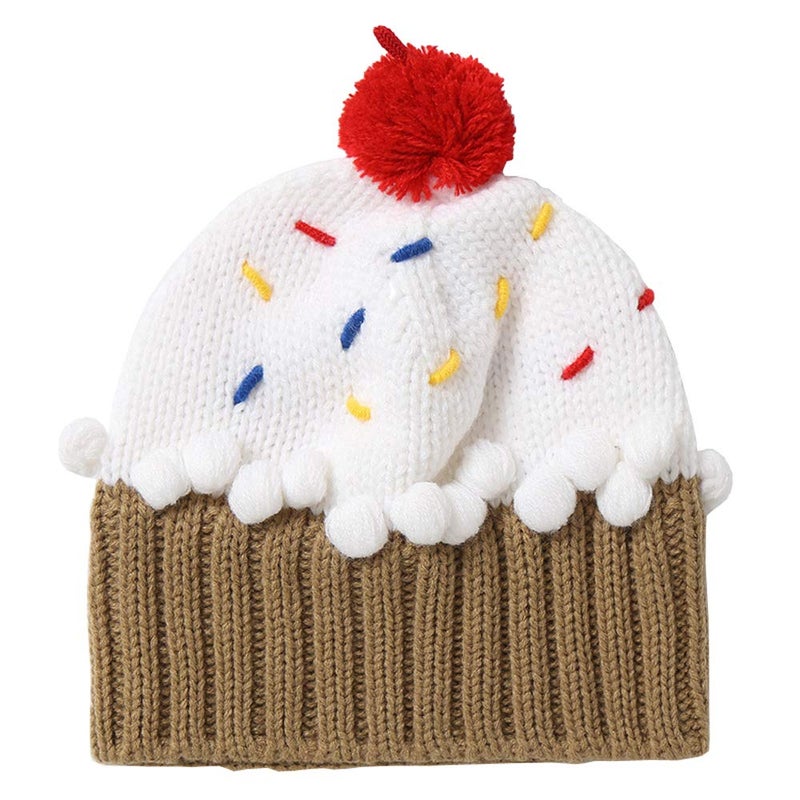 XINQIAO Unisex Kids Cupcake Beanie Cartoon Knitting Hat for 3-8 Years Boys Girls (White) - Image 1